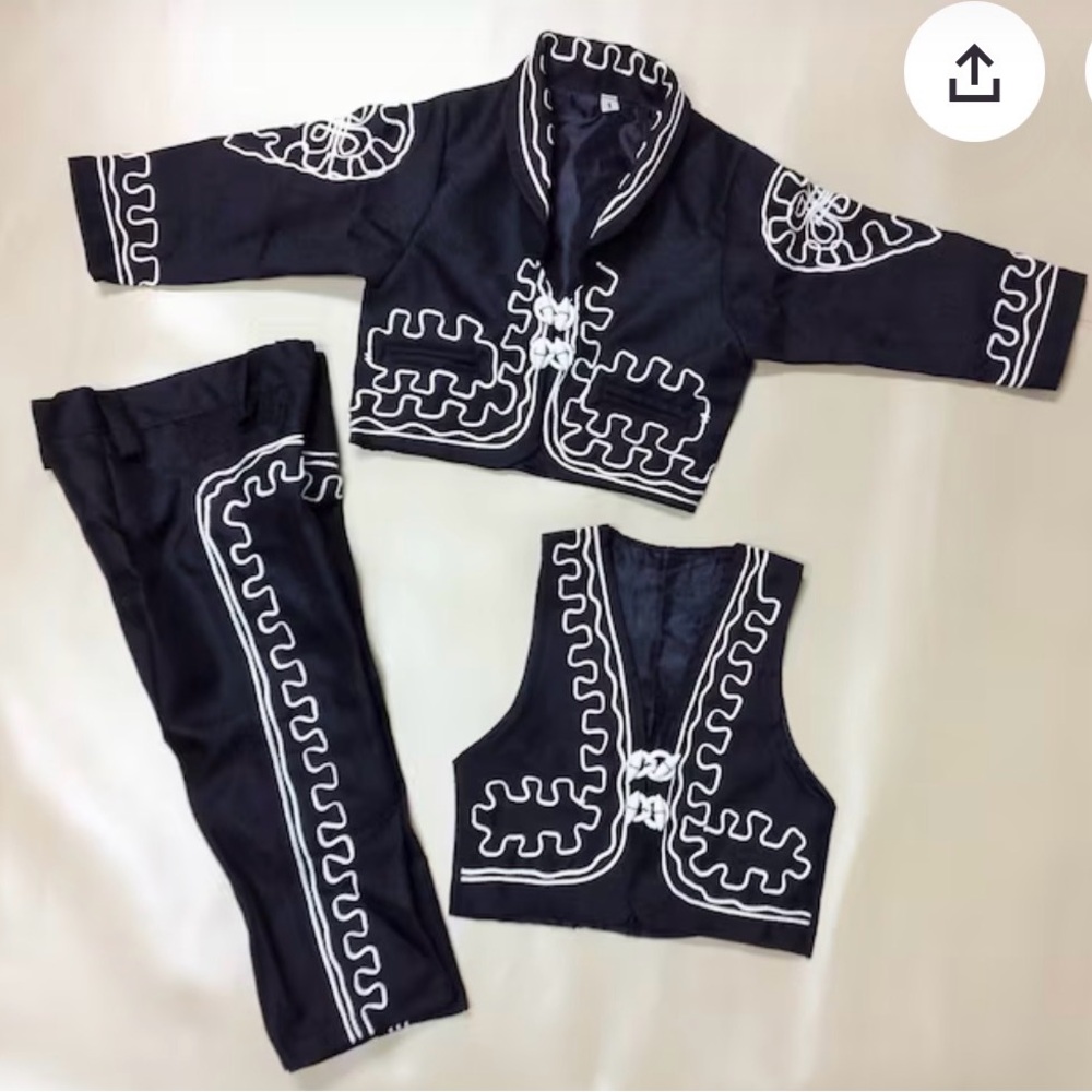 Charro mariachi toddler size 2…3 Piece Black Set with Silver Embroidered Trim